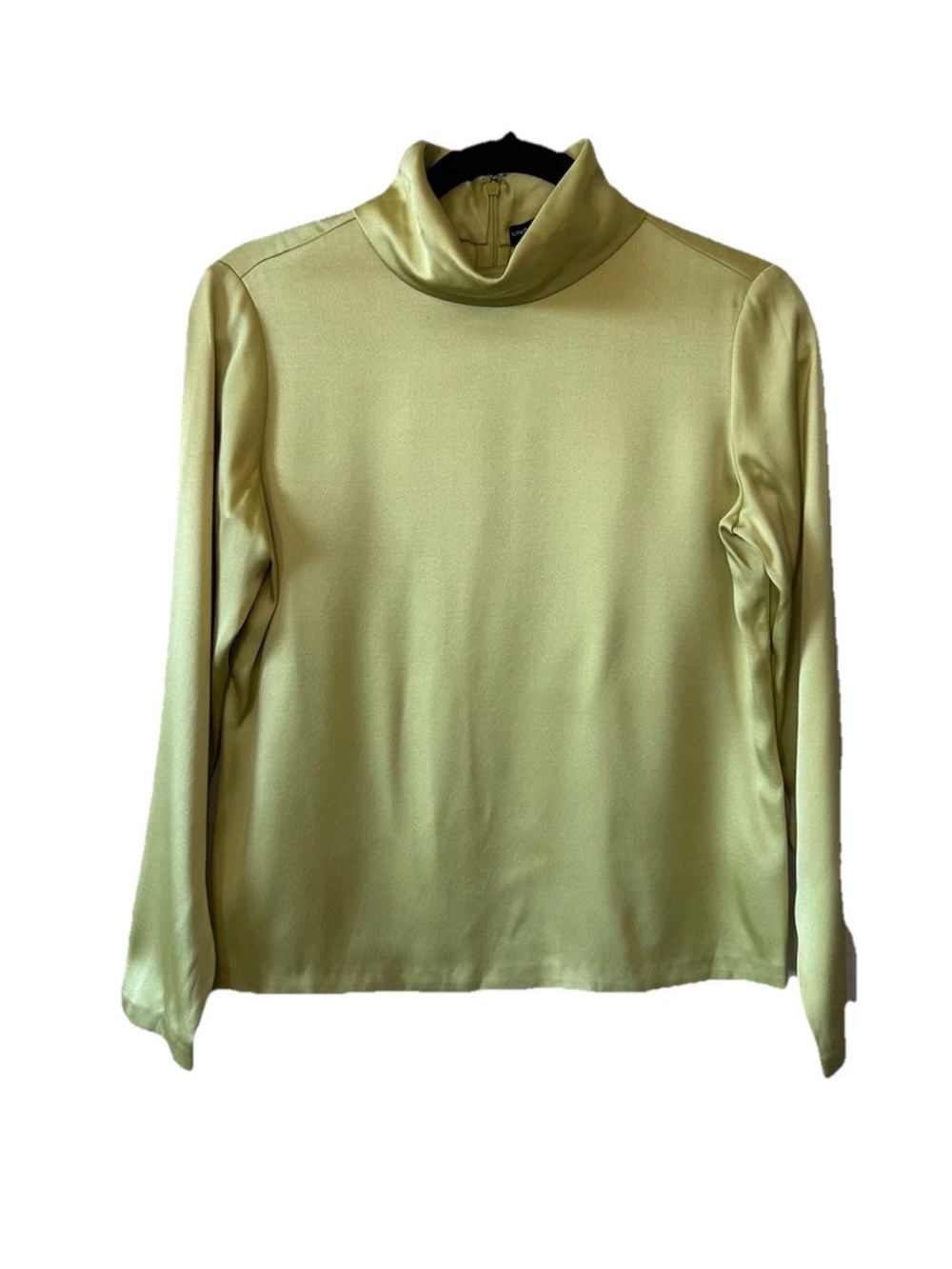 VTG Linda Allard Ellen Tracy Silk Turtleneck Blouse Petite 2 Pastel Green Y2K